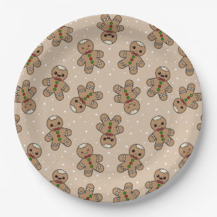 Gingerbread man geometric pattern paper plates