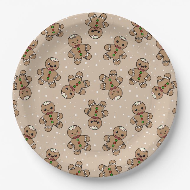 Gingerbread man geometric pattern  paper plates (Front)
