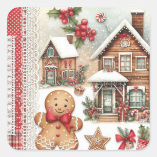 Gingerbread Man Gingerbread House Square Sticker