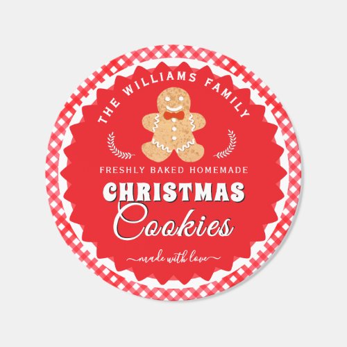 Gingerbread man Gingham Christmas Cookies Label