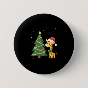 Gingerbread Man Giraffe Santa Hat Christmas Tree T Button
