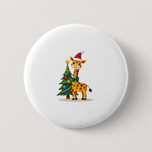 Gingerbread Man Giraffe Santa Hat Christmas Tree T Button