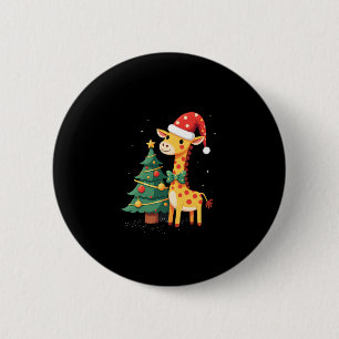 Gingerbread Man Giraffe Santa Hat Christmas Tree T Button