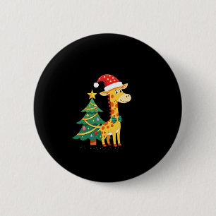Gingerbread Man Giraffe Santa Hat Christmas Tree T Button