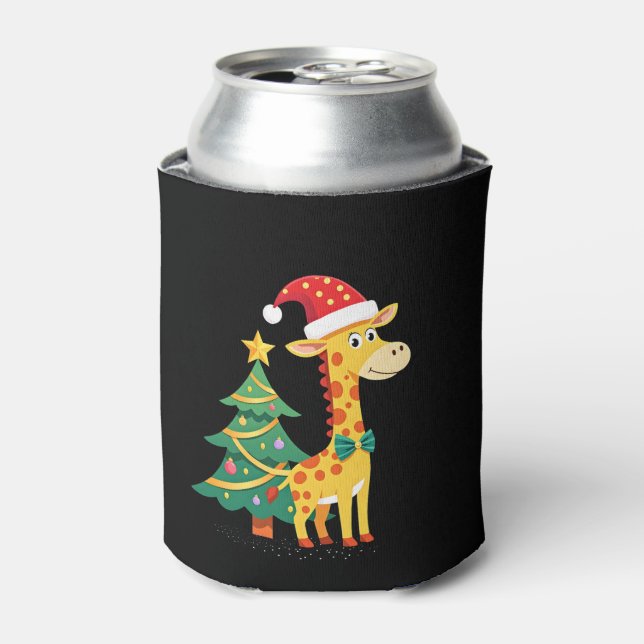 Gingerbread Man Giraffe Santa Hat Christmas Tree T Can Cooler (Can Front)