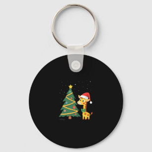 Gingerbread Man Giraffe Santa Hat Christmas Tree T Keychain