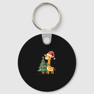 Gingerbread Man Giraffe Santa Hat Christmas Tree T Keychain