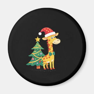 Gingerbread Man Giraffe Santa Hat Christmas Tree T Magnet