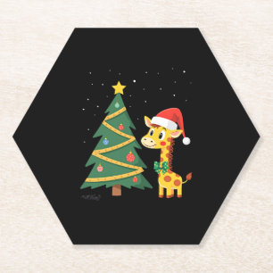 Gingerbread Man Giraffe Santa Hat Christmas Tree T Paper Coaster