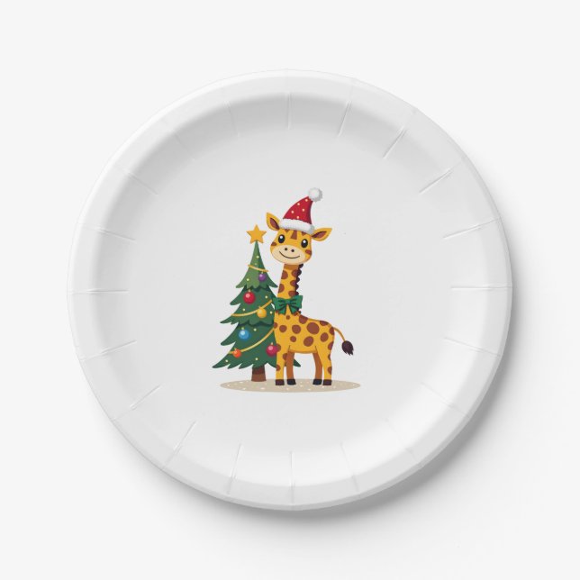 Gingerbread Man Giraffe Santa Hat Christmas Tree T Paper Plates (Front)