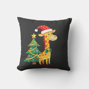Gingerbread Man Giraffe Santa Hat Christmas Tree T Throw Pillow