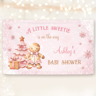 Gingerbread Man Girl Pink Christmas Baby Shower Banner
