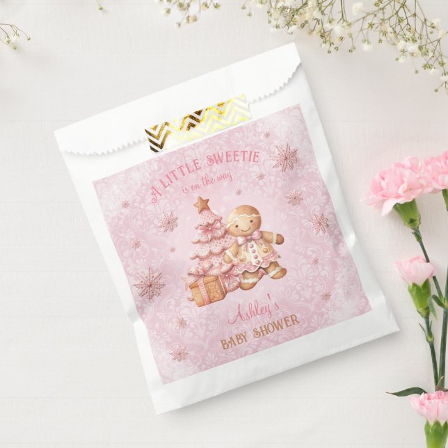 Gingerbread Man Girl Pink Christmas Baby Shower Favor Bag (Sealed)