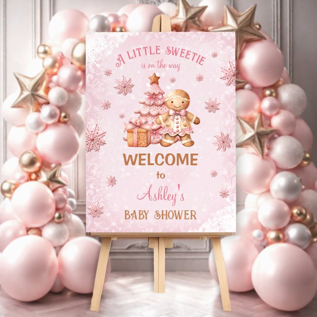 Gingerbread Man Girl Pink Christmas Baby Shower Foam Board (Gingerbread Man Girl Pink Christmas Baby Shower Foam Board)