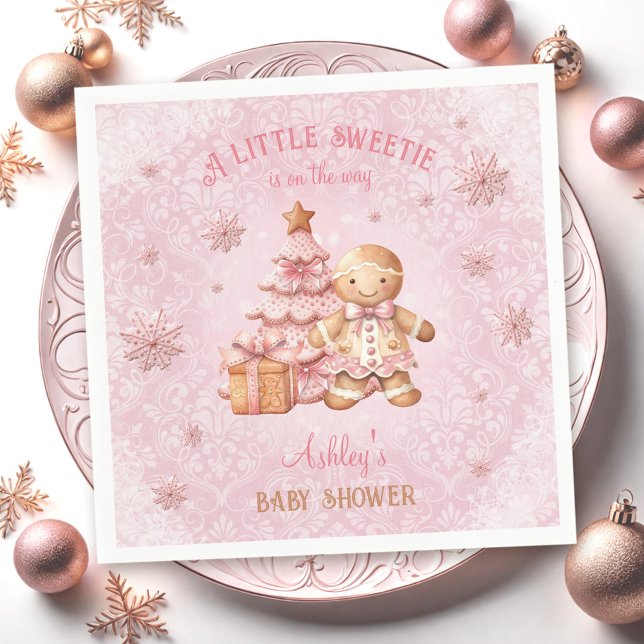 Gingerbread Man Girl Pink Christmas Baby Shower Napkins (Gingerbread Man Girl Pink Christmas Baby Shower Napkins)