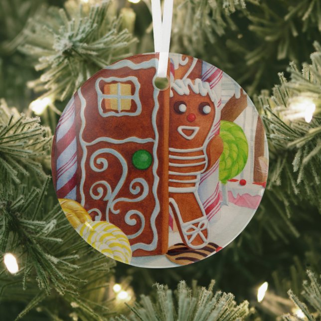 GINGERBREAD MAN Glass Circle Ornament (Insitu)