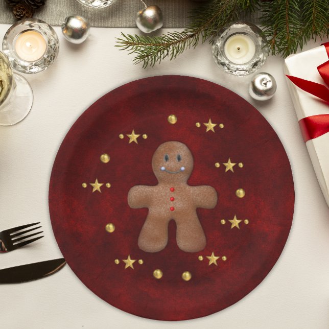 Gingerbread Man Gold Christmas Decorations Paper Plates (Creator Uploaded)