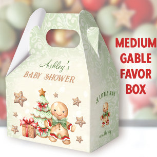 Gingerbread Man Green Christmas Baby Shower Medium Favor Boxes
