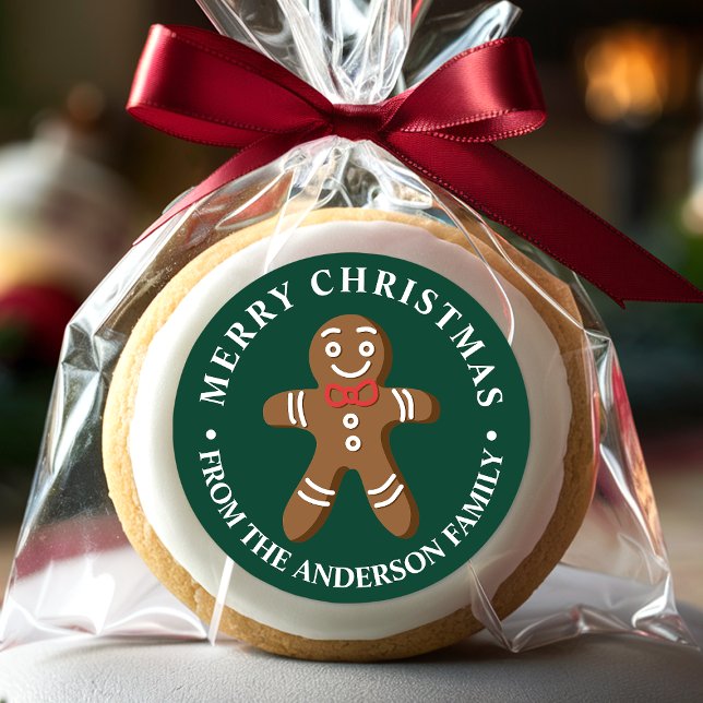 Gingerbread Man Green Merry Christmas Classic Round Sticker (Creator Uploaded)