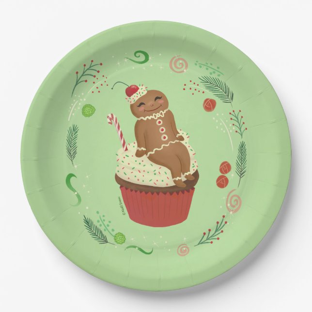 Gingerbread Man Green  Paper Plates (Front)