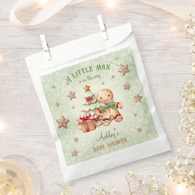 Gingerbread Man Green Red Christmas Baby Shower Favor Bag (Clipped)
