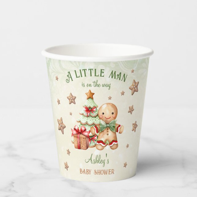 Gingerbread Man Green Red Christmas Baby Shower Paper Cups (Front)