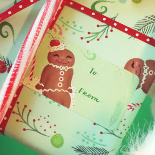 Gingerbread Man Green Sticker Gift Label
