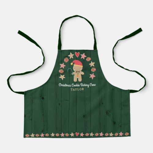 Gingerbread Man Holiday Baking Crew Green Wood  Apron