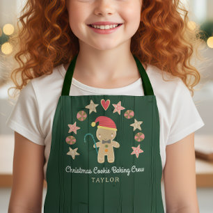 Gingerbread Man Holiday Baking Crew Green Wood Apron