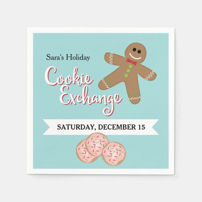 Gingerbread Man, Holiday Cookie Exchange Party Paper Napkins (Front)
