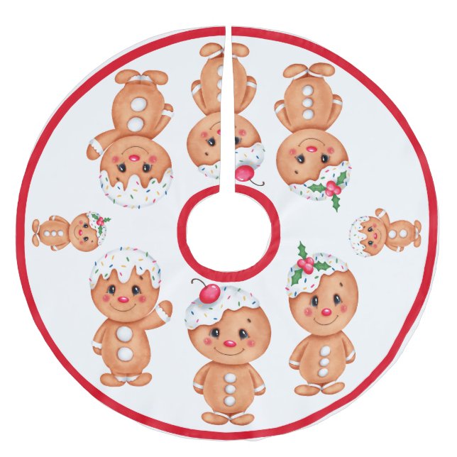 Gingerbread Man Holiday Festive Christmas Seasonal Brushed Polyester Tree Skirt (Front)