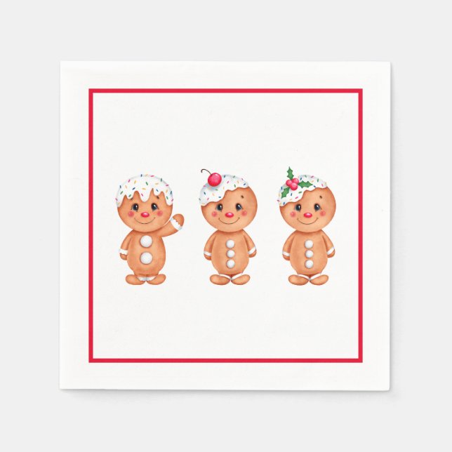 Gingerbread Man Holiday Festive Christmas Seasonal Napkins (Front)