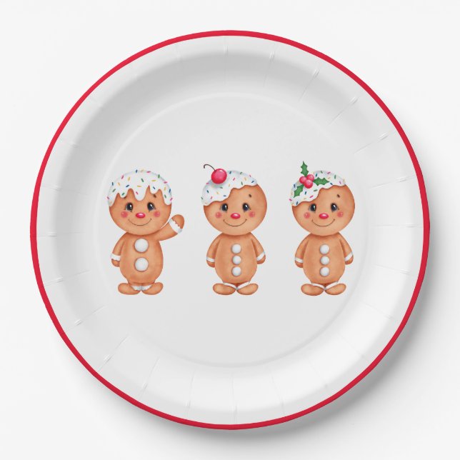Gingerbread Man Holiday Festive Christmas Seasonal Paper Plates (Front)