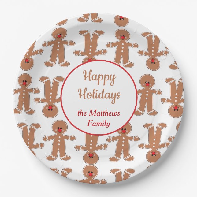 Gingerbread Man Holiday Paper Plates (Front)