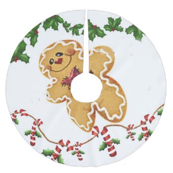 Gingerbread Man  Holly And Candy Cane  Tree Skirt by Koobear at Zazzle