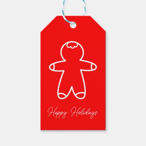 Gingerbread Man Holly Red Holiday Gift Tag