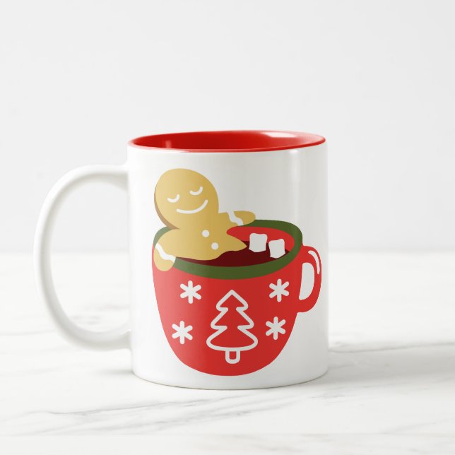 Gingerbread Man Hot Chocolate Jacuzzi  Two-Tone Coffee Mug (Left)