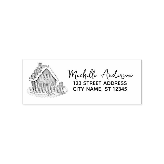 Gingerbread Man House  Christmas Return Address    Rubber Stamp (Imprint)