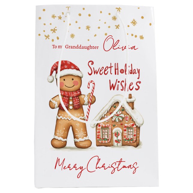 Gingerbread man House Granddaughter Christmas Medium Gift Bag (Front)