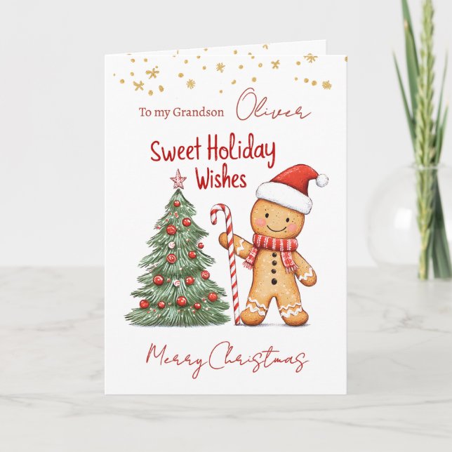 Gingerbread man House Grandson Christmas Holiday Card (Front)