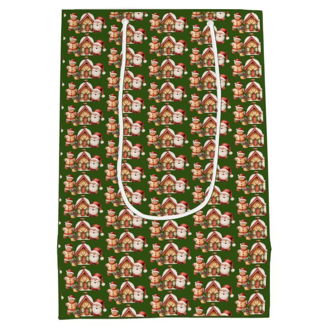 Gingerbread Man House Santa Hollies Medium Gift Bag (Back)