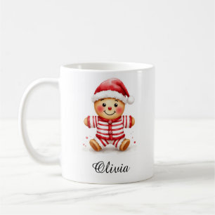 Gingerbread Man in Christmas Pajamas Custom Name Coffee Mug