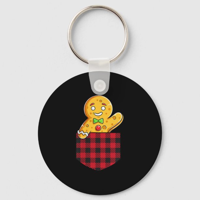 Gingerbread Man In Cket Funny Christmas Cookie Boy Keychain (Front)