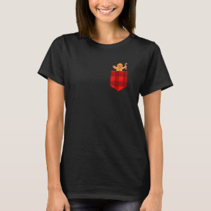 Gingerbread Man In Pocket Plaid Buffalo Check Patt T-Shirt