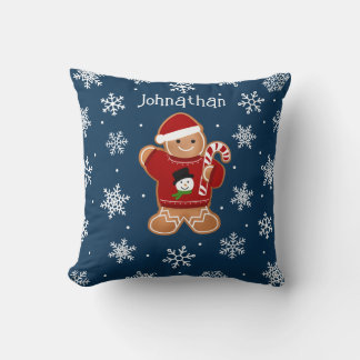 Gingerbread Man in Sweater Throw Pillow