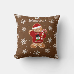 Gingerbread Man in Sweater Throw Pillow