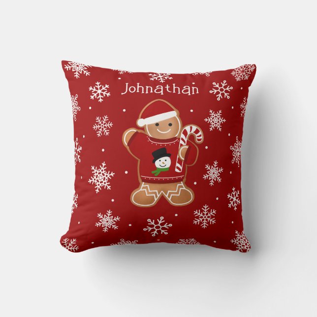 Gingerbread Man in Sweater Throw Pillow (Front)