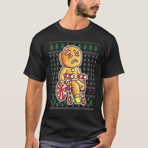 Gingerbread Man In Wheelchair Broken Leg Joke Cook T_Shirt