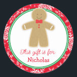 Gingerbread Man Kids Gift Tag Christmas Sticker<br><div class="desc">This Christmas design features our cute little gingerbread man accented with delicate snowflakes! Click the customize button for more flexibility in adding/modifying the text and/or graphics! Variations of this design as well as coordinating products are available in our shop, zazzle.com/store/doodlelulu. Contact us if you need this design applied to a...</div>