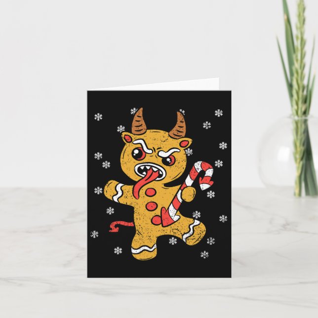 Gingerbread Man Krampus Christmas Pajama X-mas Can Card (Front)